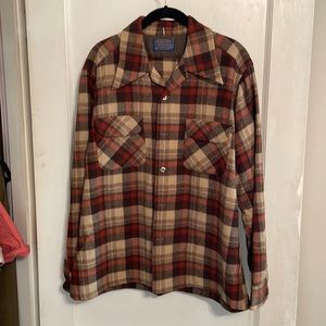 Vintage Pendleton Loop Collar Pure Virgin Wool Flannel in Brown/Red/Tan